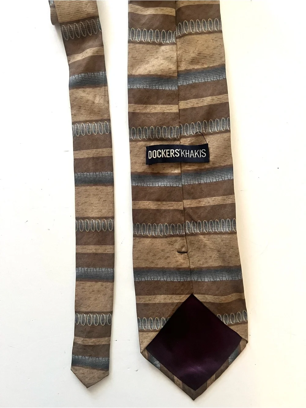 Dockers Khakis Brown Tie with Blue and Cream Stripes